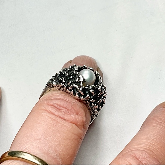 Vintage Pearl Sterling Silver Quality Cast Ring SZ 7 - Picture 8 of 8